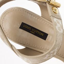 Pre Owned Louis Vuitton Beige Monogram Denim Formentera Espadrilles Wedge Sandals Size 39.5