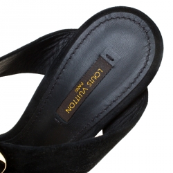 Pre Owned صدل لوي فيتون سويدي أسود كعب روكي نعل سميك مقاس 37