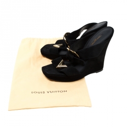 Pre Owned صدل لوي فيتون سويدي أسود كعب روكي نعل سميك مقاس 37