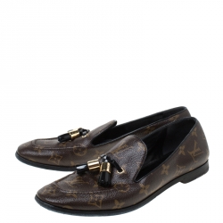 Pre Owned حذاء سليبرز لوي فيتون سموكنغ مزين دلاية شراشيب كانفاس مونوغرامي بني مقاس 39