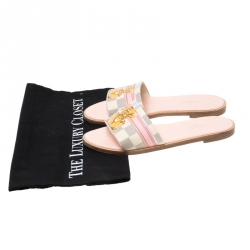 Pre Owned Louis Vuitton Damier Azur Canvas Lock It Flat Slides Size 36