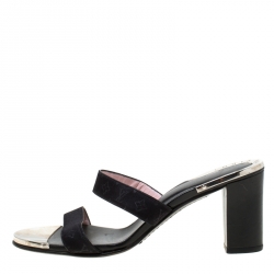 مملوكة مسبقًا Louis Vuitton Black Monogram Canvas Slide Block Heel Sandals Size 36.5