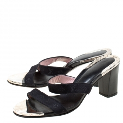 مملوكة مسبقًا Louis Vuitton Black Monogram Canvas Slide Block Heel Sandals Size 36.5