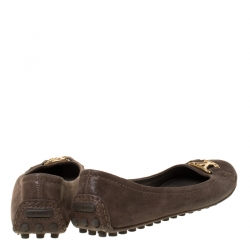 مملوكة مسبقًا Louis Vuitton Brown Textured Leather Oxford Ballet Flats Size 36.5