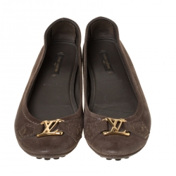 مملوكة مسبقًا Louis Vuitton Brown Textured Leather Oxford Ballet Flats Size 36.5