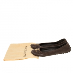 مملوكة مسبقًا Louis Vuitton Brown Textured Leather Oxford Ballet Flats Size 36.5
