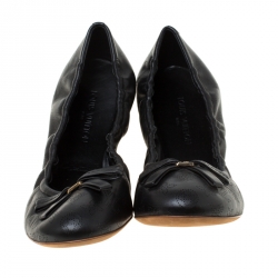 Pre Owned حذاء باليرينا فلات لوي فيتون مجعد فيونكة جلد مونوغرامي مخرم أسود مقاس 41