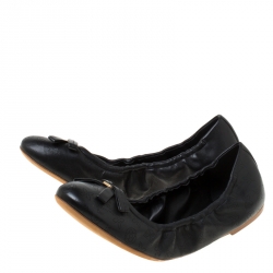 Pre Owned حذاء باليرينا فلات لوي فيتون مجعد فيونكة جلد مونوغرامي مخرم أسود مقاس 41