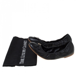 Pre Owned حذاء باليرينا فلات لوي فيتون مجعد فيونكة جلد مونوغرامي مخرم أسود مقاس 41