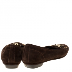 مملوكة مسبقًا حذاء باليرينا فلات لوي فيتون سويدي بني داكن مقاس 38