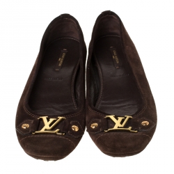 مملوكة مسبقًا حذاء باليرينا فلات لوي فيتون سويدي بني داكن مقاس 38