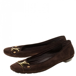 مملوكة مسبقًا حذاء باليرينا فلات لوي فيتون سويدي بني داكن مقاس 38