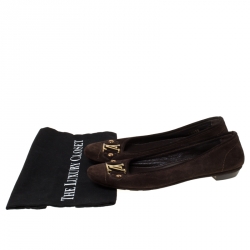 مملوكة مسبقًا حذاء باليرينا فلات لوي فيتون سويدي بني داكن مقاس 38