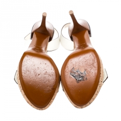 مملوكة مسبقًا Louis Vuitton White Leather Buckle Cork Platform Slingback Sandals Size 40 