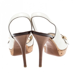 مملوكة مسبقًا Louis Vuitton White Leather Buckle Cork Platform Slingback Sandals Size 40 