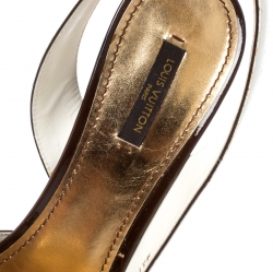 مملوكة مسبقًا Louis Vuitton White Leather Buckle Cork Platform Slingback Sandals Size 40 