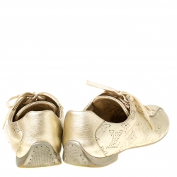 Louis Vuitton Gold Metallic Perforated Leather Lace Up Sneakers Size 39