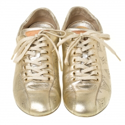Louis Vuitton Gold Metallic Perforated Leather Lace Up Sneakers Size 39