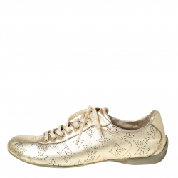 Louis Vuitton Gold Metallic Perforated Leather Lace Up Sneakers Size 39