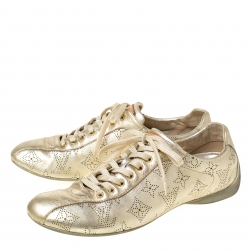 Louis Vuitton Gold Metallic Perforated Leather Lace Up Sneakers Size 39