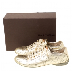 Louis Vuitton Gold Metallic Perforated Leather Lace Up Sneakers Size 39