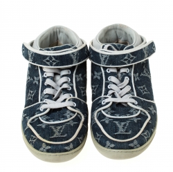 مملوكة مسبقًا Louis Vuitton Blue Denim Monogram Acapulco Velcro Strap Sneakers Size 37.5