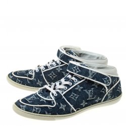 مملوكة مسبقًا Louis Vuitton Blue Denim Monogram Acapulco Velcro Strap Sneakers Size 37.5