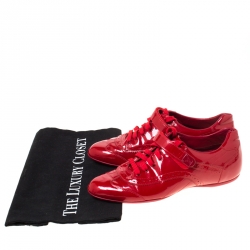 مملوكة مسبقًا Louis Vuitton Red Patent Leather Brogue Velcro Strap Sneakers Size 36