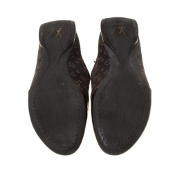 Pre Owned Louis Vuitton Brown Monogram Idylle and Leather Logo Lace Up Sneakers Size 38.5