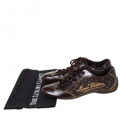 Pre Owned Louis Vuitton Brown Monogram Idylle and Leather Logo Lace Up Sneakers Size 38.5