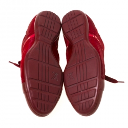 Louis Vuitton Red Calfhair and Leather Lace Up Low Top Sneakers Size 39