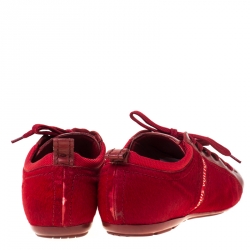 Louis Vuitton Red Calfhair and Leather Lace Up Low Top Sneakers Size 39