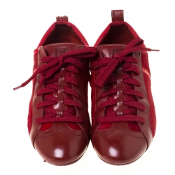 Louis Vuitton Red Calfhair and Leather Lace Up Low Top Sneakers Size 39