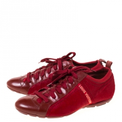 Louis Vuitton Red Calfhair and Leather Lace Up Low Top Sneakers Size 39