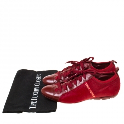 Louis Vuitton Red Calfhair and Leather Lace Up Low Top Sneakers Size 39