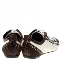 Louis Vuitton Brown/White Canvas and Crocodile Trim Sneakers Size 36