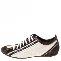 Louis Vuitton Brown/White Canvas and Crocodile Trim Sneakers Size 36