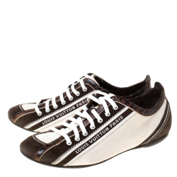 Louis Vuitton Brown/White Canvas and Crocodile Trim Sneakers Size 36