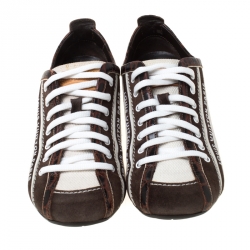 Louis Vuitton Brown/White Canvas and Crocodile Trim Sneakers Size 36