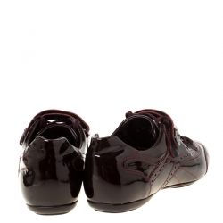 Pre Owned Louis Vuitton Dark Burgundy Patent Leather Brogue Velcro Strap Sneakers Size 36