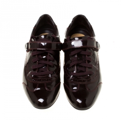 Pre Owned Louis Vuitton Dark Burgundy Patent Leather Brogue Velcro Strap Sneakers Size 36