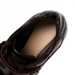 Pre Owned Louis Vuitton Dark Burgundy Patent Leather Brogue Velcro Strap Sneakers Size 36
