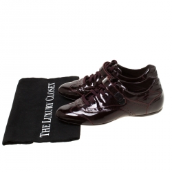 Pre Owned Louis Vuitton Dark Burgundy Patent Leather Brogue Velcro Strap Sneakers Size 36