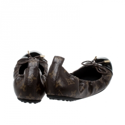 Pre Owned Louis Vuitton Brown/Black Monogram Cap Toe Flirty Ballerina Flats Size 37