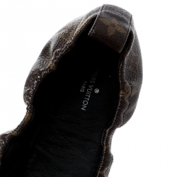 Pre Owned Louis Vuitton Brown/Black Monogram Cap Toe Flirty Ballerina Flats Size 37