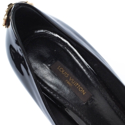 Pre Owned حذاء كعب عالي لوي فيتون أو ريلي! جلد أسود لامع مقدمة مفتوحة مقاس 38.5