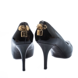 Pre Owned حذاء كعب عالي لوي فيتون أو ريلي! جلد أسود لامع مقدمة مفتوحة مقاس 38.5