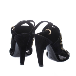 Pre Owned Louis Vuitton Black Cut Out Suede Crystal Embellished Ankle Strap Sandals Size 39
