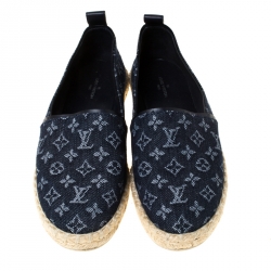 Pre Owned Louis Vuitton Blue Monogram Denim Waterfall Espadrilles Size 37