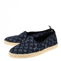 Pre Owned Louis Vuitton Blue Monogram Denim Waterfall Espadrilles Size 37